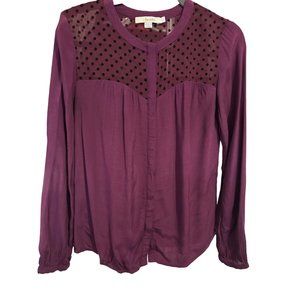 Boden women’s size 6 purple long sleeve polka dot yoke button front top